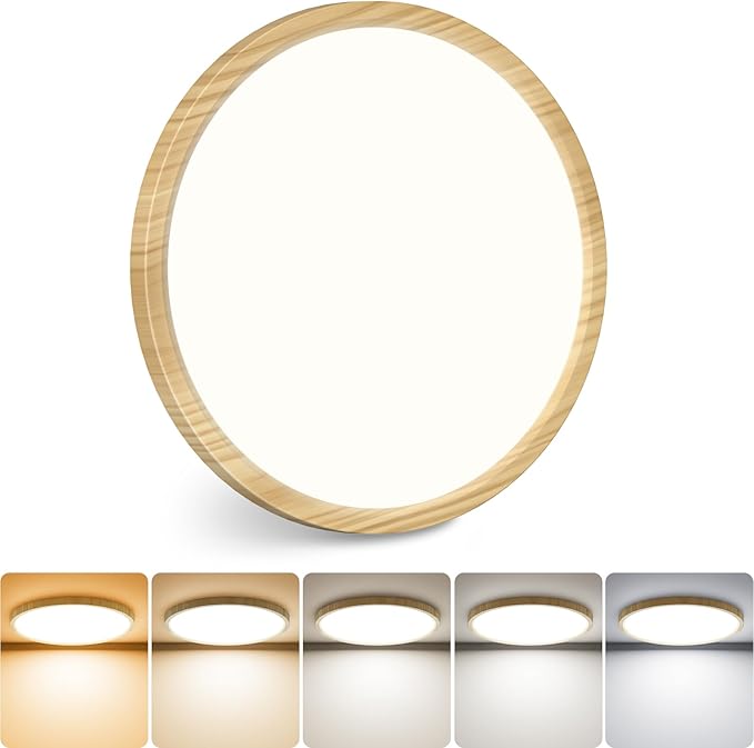 slochi 1Pack LED Flush Mount Ceiling Light Fixture, 12 Inch 24W, 3200LM, Super Slim 0.7 Inch, 3000K-6500K Adjustable Low Profile LED Ceiling Lights for Bedroom, Kitchen, Hallway(Wood)