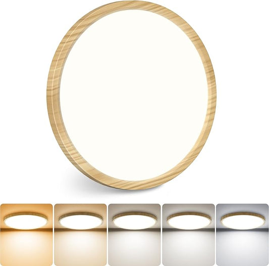 slochi 1Pack LED Flush Mount Ceiling Light Fixture, 12 Inch 24W, 3200LM, Super Slim 0.7 Inch, 3000K-6500K Adjustable Low Profile LED Ceiling Lights for Bedroom, Kitchen, Hallway(Wood)