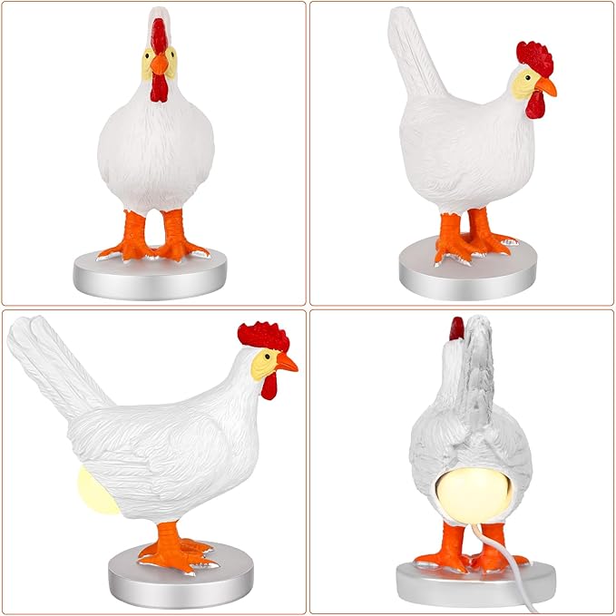 Upgraded Chicken Egg lamp,Funny Resin Chicken Egg Night Light,3D LED Egg Table Lamp with Longer USB Cable and Switch Buttons for White Elephant,Christmas,Easter