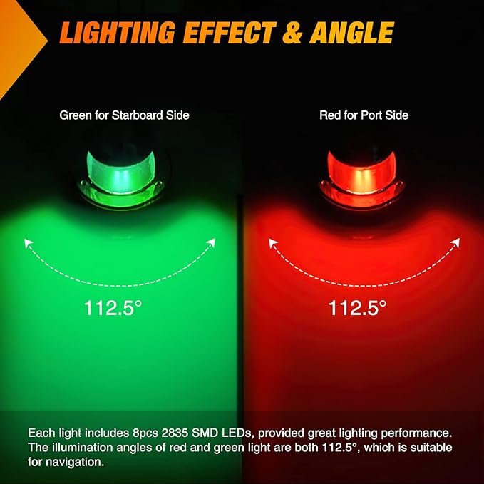 Nilight Marine Boat Navigation Light 2PCS 8LED Red Green LED Port Starboard Signals Bow Lights 12V Waterproof for Skeeter Yacht Pontoon Speedboat Sailboats Fishing Boats