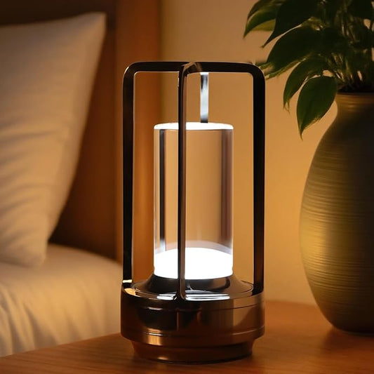Portable Touch Control Table Lamp with 5000mAh Battery, 3-Color Stepless Dimming Cordless LED Light for Bedroom/Camping/Restaurant/Bar Indoor & Outdoor (1-Pack Pearl Black)