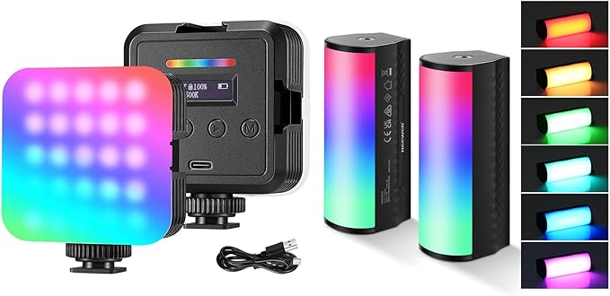 NEEWER Magnetic RGB Video Light, 360° Full Color RGB61 LED Camera Lighting with 3 Cold Shoe, TL96RGB Basic 2 Pack Magnetic Handheld Light Wand for Photography TikTok YouTube Vlog Included