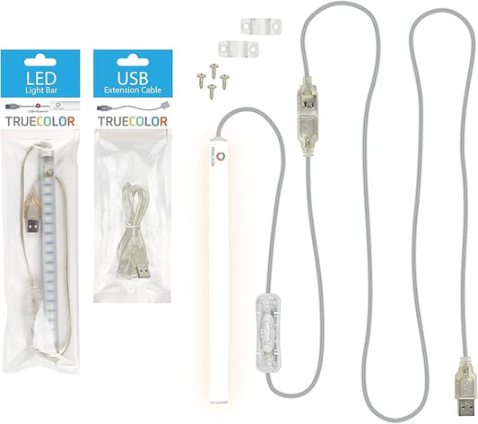 TrueColor 8” Semi-Frosted USB-Powered LED Light Bar Kit with 48" USB Extension Cable - Easy-Install LED Bar Light & Extender Cord Bundle - Adhesive & Light Bar Mounting Brackets Included (Soft White)