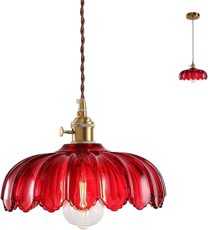 Vintage Pendant Light Fixtures: Red Pendant Lights Kitchen Island, Glass Pendant Light, Modern Chandelier Pendant Red Light Fixture for Bedroom, Dining Room
