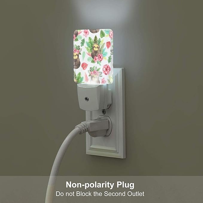 Watercolor Cute Sloth Night Light,Plug Into Wall with Dusk to Dawn Light Sensors, Warm Nightlights for Bedroom, Bathroom, Hallway, Kitchen, Gifts Ideal for Boys Girls Women Men