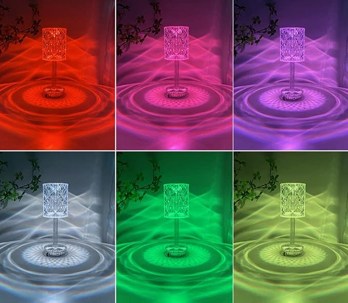 Rose Crystal Table Lamp, 16 Color Changing, Touch & Remote Control, USB Rechargeable, Modern Style