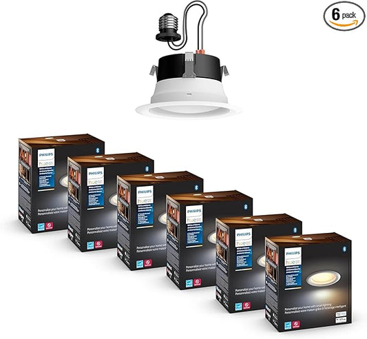 Philips Hue Smart 4 Inch LED Downlights, Warm-to-Cool White Recessed Lighting, 6 Pack, 850LM, Control with Hue App, Compatible with Alexa, Google Assistant, and HomeKit