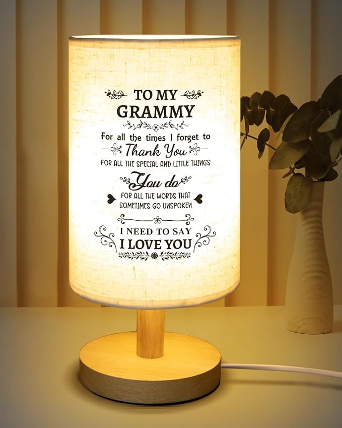 Gifts for Grammy from Grandkids, Grammy Birthday Gifts Fabric Lamp, Birthday Gift for Gramma Table Lamp with Wooden Stand Unique Gramma Gift
