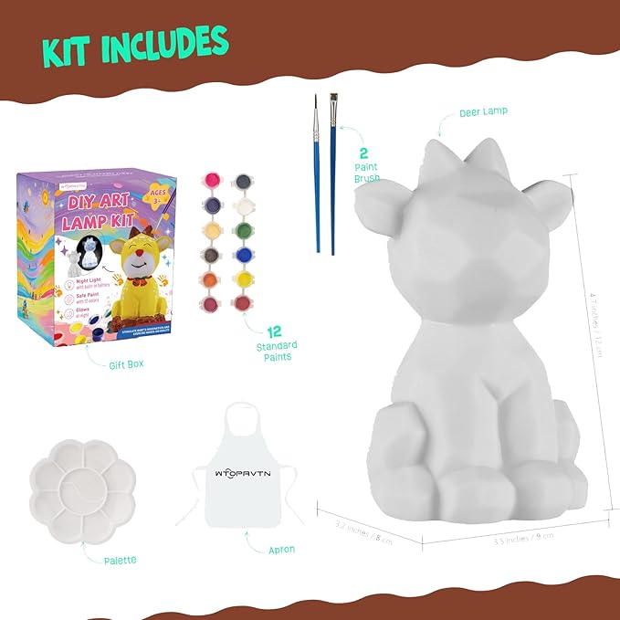 WTOPAVTN Paint Your Own Lamp kit - DIY Painting Kit, Painting Kit Arts & Crafts for Kids Ages 8-12, Art Supplies Birthday Easter Party Holiday Gift, Girls Boy Gift Ages 3 4 5 6 7 8 9 10 11 12+ (Cow)