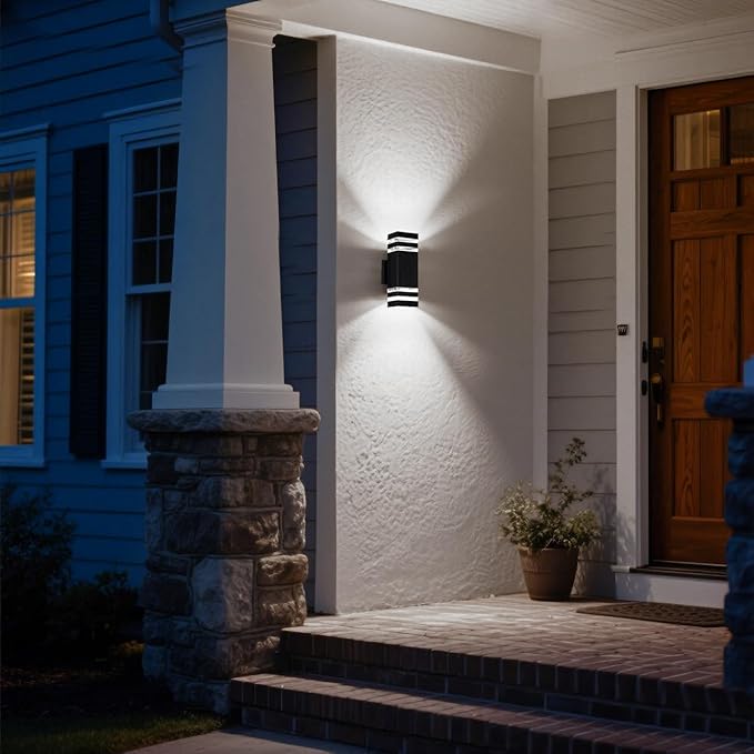Motion Sensor Outdoor Wall Lights, Dusk to Dawn Up and Down Sconce, Black Aluminum Exterior Light Fixtures with GU10 LED Bulbs, Waterproof Modern Porch Lights for House Garage Garden, ETL Listed
