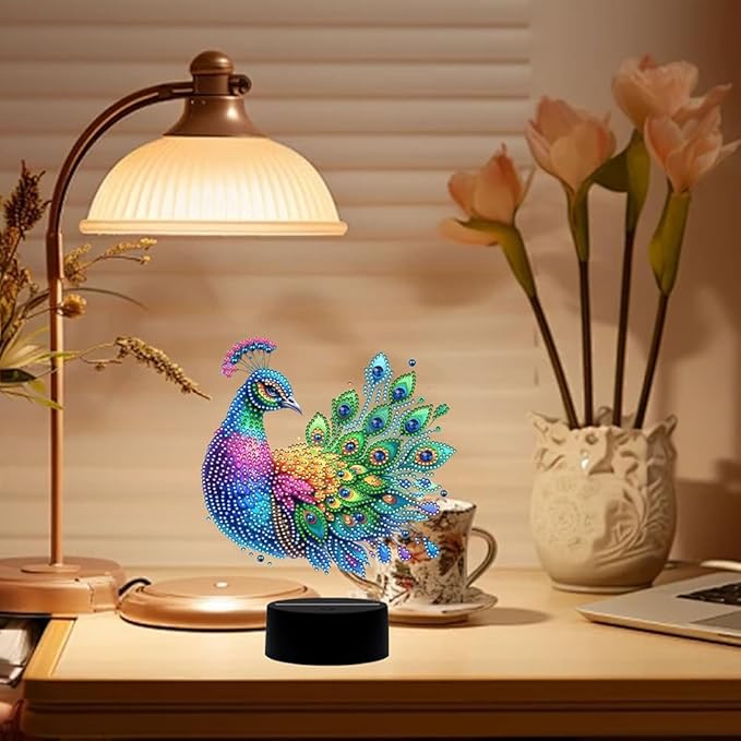 Peacock Diamond Art Painting Night Light,Diamond Art Painting Kits Desktop Touch Lamp Ornaments for Tabletop Decor Diamond Art Accessories for Adult Beginner Bedrooms Living Room