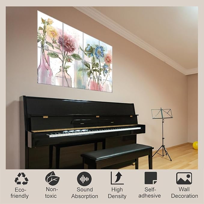 HONORIA 8 Pack Art Acoustic Panels 48X32Inches Sound Absorbing Panels,Self-adhesive Soundproof Wall Panels,Decorative Acoustical Wall Panels,Acoustic Treatment for Home Office&Recording Studio