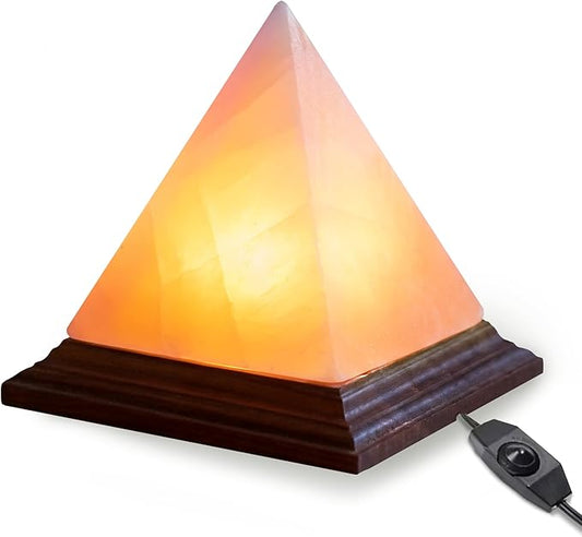 Himalayan Pink Salt Pyramid Lamp 7 Inch Tall with Dimmer Switch, Handcrafted Natural Crystal Salt Lamp, Warm Yellow Glow Night Light for Bedroom, Office & Home Decor Gift