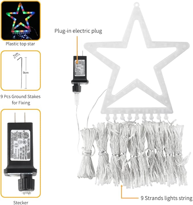 ZTX Christmas Star String Lights,11 Lighting Modes Christmas Decorations Clearance Outdoor 11Ft Waterfall Christmas Tree Lights for Christmas,New Year,Birthday(Warm White)