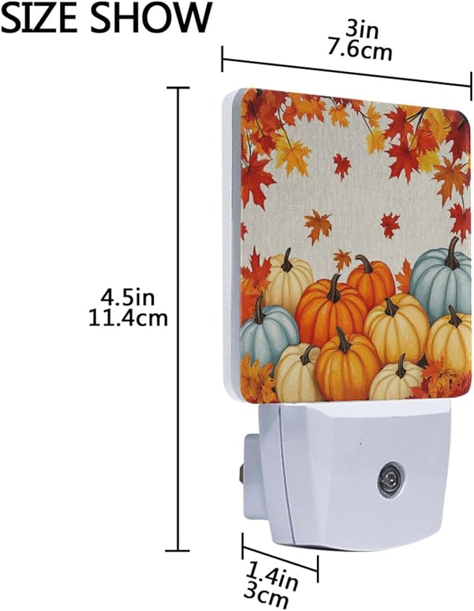 Vdsrup Autumn Pumpkin Night Light Set of 2 Maple Fall Nightlights Plug-in LED Nightlight Auto Dusk-to-Dawn Sensor Lamp for Bedroom Bathroom Kitchen Hallway Stairs