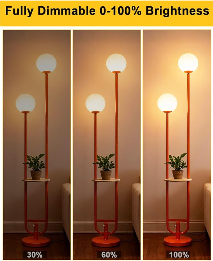 Lightdot 63IN Orange Floor Lamp with U Pole, 2 Globe Mid Century Standing Lamps with Bulbs Included, Unique Vintage Dimmable Tall Floor Lamp for Living Room/Wedding/Party/Sofa Beside/Corner Decor
