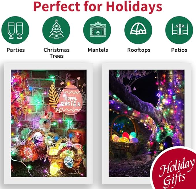 LAMPHOME 50 LED Outdoor Easter Lights, 16 FT Pastel Colored Battery String Light with 9 Modes & 6 Hour Timer, Waterproof Easter Mini Lights for Indoor Patio Garden Party Tree Bedroom House Decoration