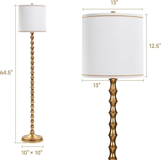 64.5" Gold Floor Lamp, Mid-Century Modern Floor Lamp for Living Room & Bedroom with White Drum Shade