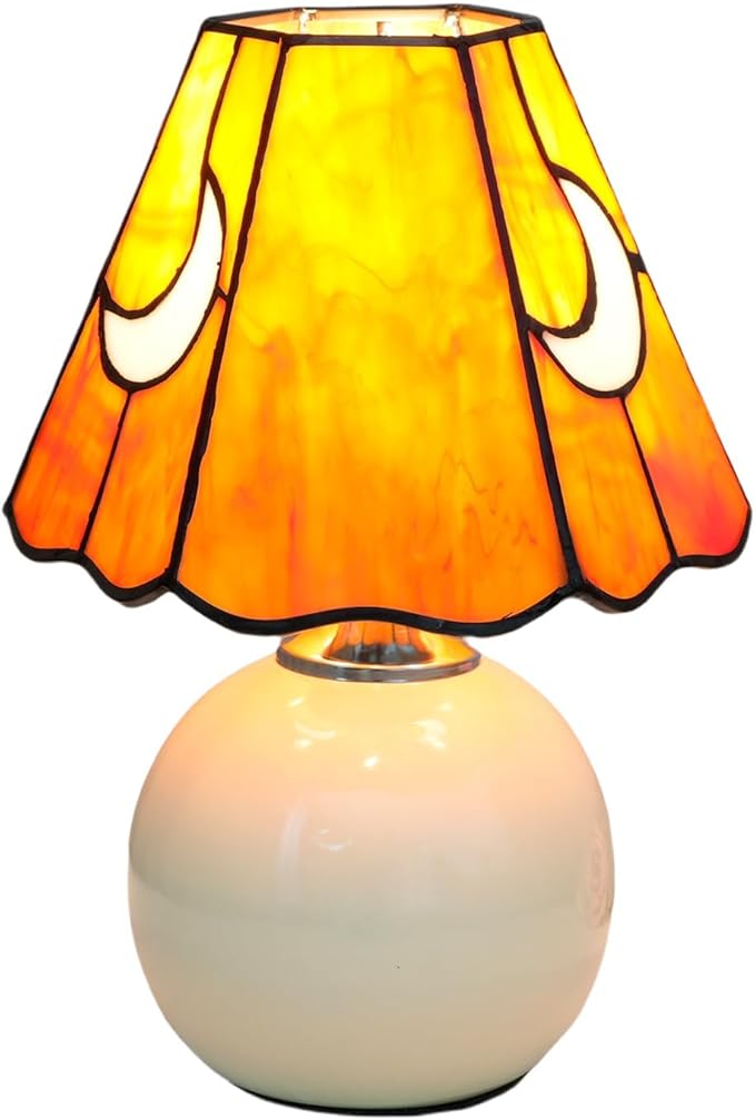 Mushroom Lamp Tiffany Lamp Stained Glass Table Lamp Moon Cute Small Bedside Lamps for Living Room Home Decor,Unique Aesthetic Home Living Room Decor Girls Women Birthday Day Gift,Orange