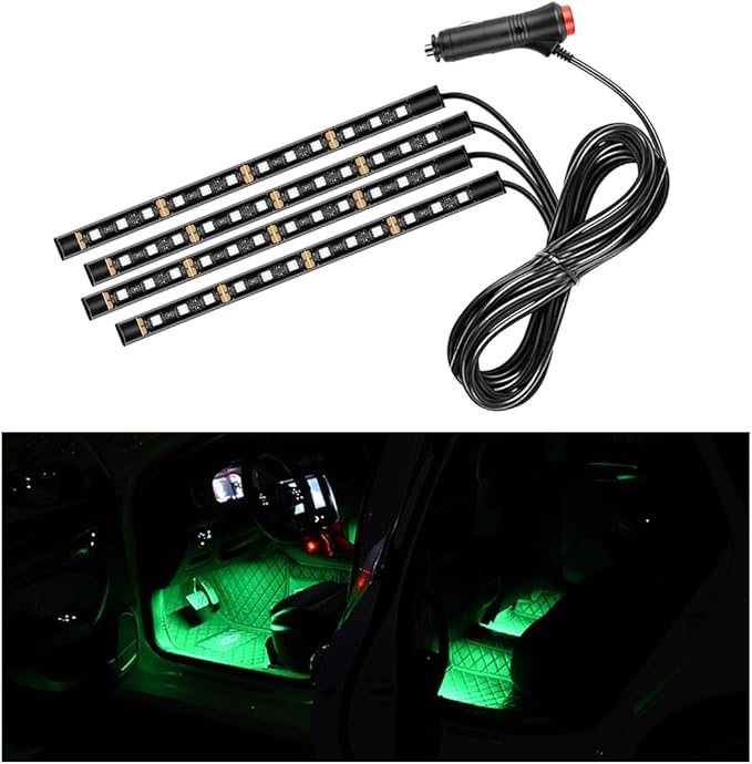 Car LED Strip Light, 48 LED RGB Auto Interior Atmosphere Lights, Cigarette Lighter Under Dash Ambient Night Light, Interior Lamp Lighting Kit (Green, Cigarette Lighter)