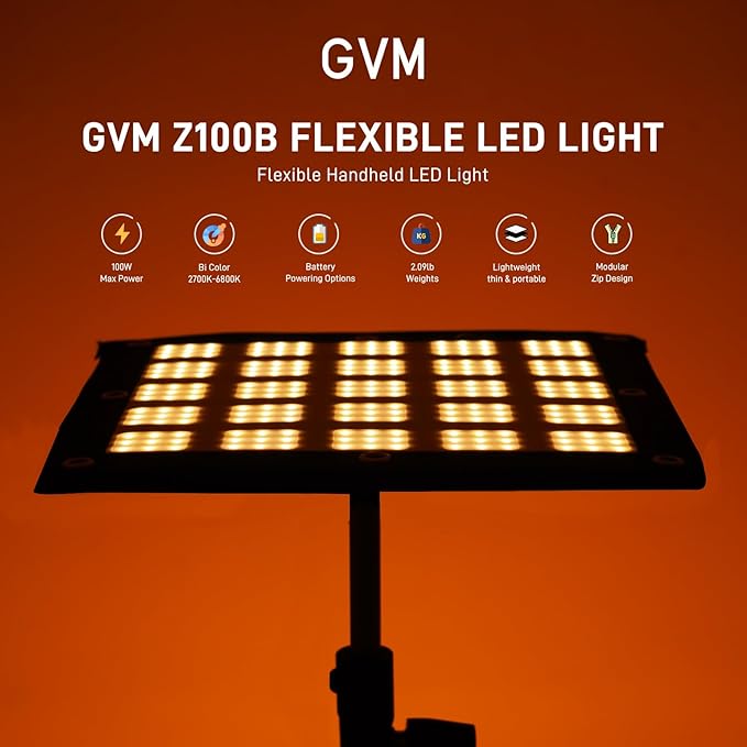 GVM 100W RGB Flexible Led Video Light, 2700K~6800K, Flexible Folding LED Panel Light, 12 Lighting FX with Soft Box, APP Control GVM Lighting for Photography