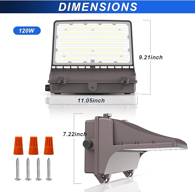 Full Cut-Off LED Wall Pack Light with Photocell, 120W/100W/80W/60W Selectable, 5000K Daylight IP65 Waterproof, 200-450W MH/HPS Equiv. Outdoor Commercial Wall Pack Light, AC100-277V, DLC ETL Listed