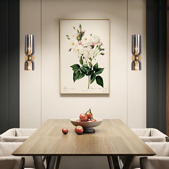 Mid Century Modern Wall Sconce, Gold Wall Light Set of Two 2-Light Modern Wall Lamp Smoke Grey Shade Wall Light for Restaurant Living Room Bedside Stairs Bathroom Mirror (Gold+Smoke Grey)