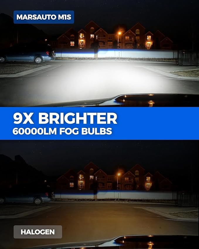 Marsauto 9005/HB3 9006/HB4 Light Bulbs Combo, 60,000LM Super Brighter M1S 9005 9006 Bulbs or Fog, 1:1 Design HB3 HB4 Lights Combo, 6000K Cool White, 3 Min Plug and Play, IP68, Pack of 4