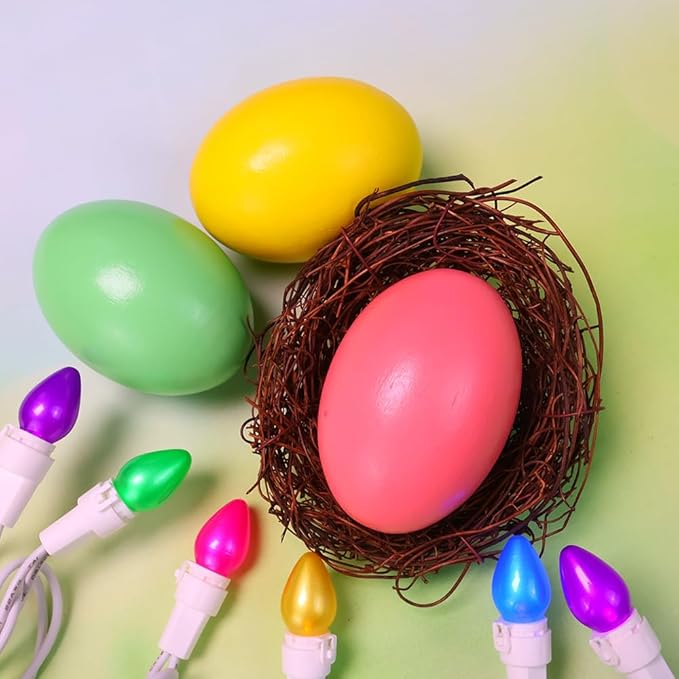 GlowVibe Easter Lights 2 Pack Total 27FT 100 LED Multi Color White Wire Glass Mini Egg-Shaped String Lights Plug in for for Indoor Outdoor Spring Patio Party Yard Garden Bedroom Tree Decor