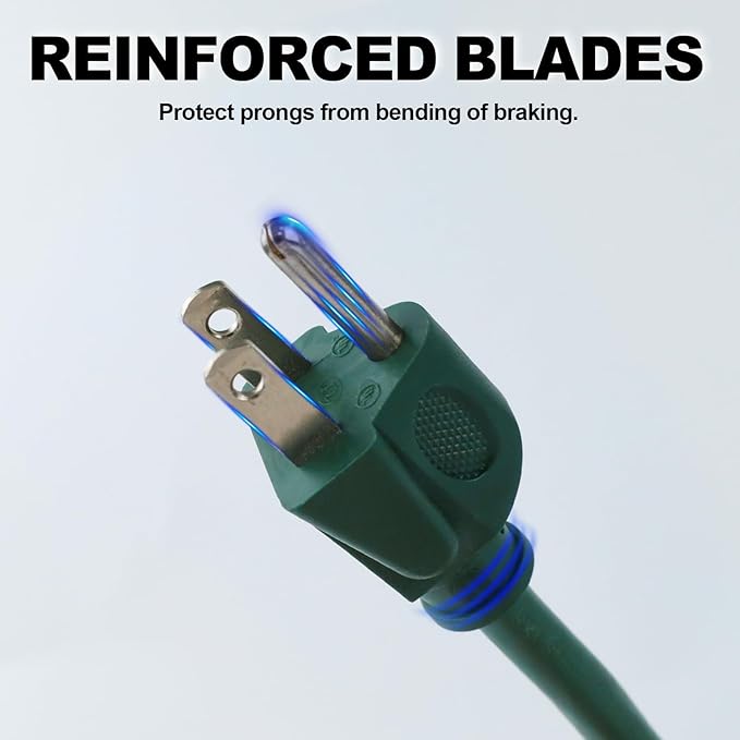 EP 25 Ft Outdoor Extension Cord with 3 Electrical Power Outlets - 16/3 SJTW Green Cable with 3 Prong Grounded Plug for Safety Great for Christmas Lights, Garden and Major Appliances