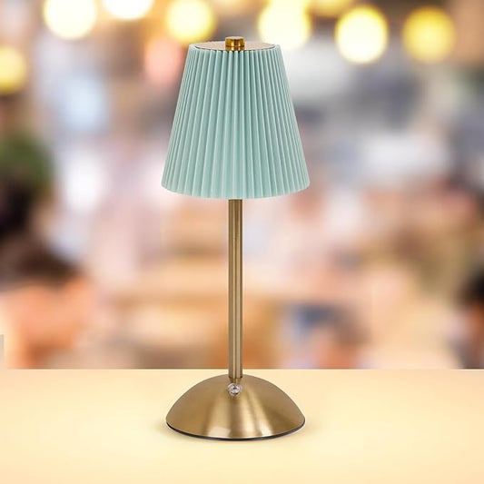 Cordless LED Blue Table Lamp with Dimmer, Built-in Rechargeable Battery, 3-Level Brightness, Patio Table Lamp, Bedside Night Lamp, Ambient Light for Restaurant, Antique Brass (Baby Blue)