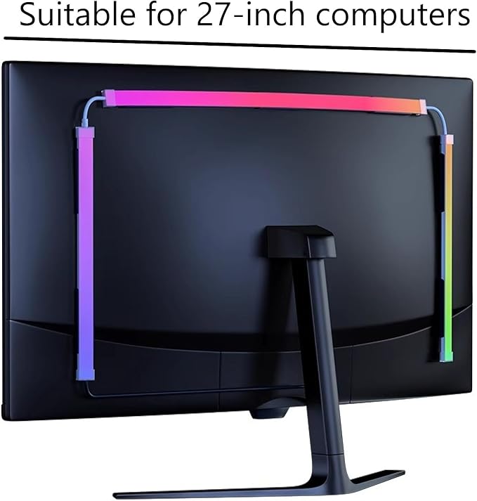 Monitor LED Backlights, RGB Screen Desk Light PC, Computer Light Bar Behind Monitor, LEDs for Desk Gaming, USB Port, LED Strip Lights That Sync with Screen Color or Music(27 inches)