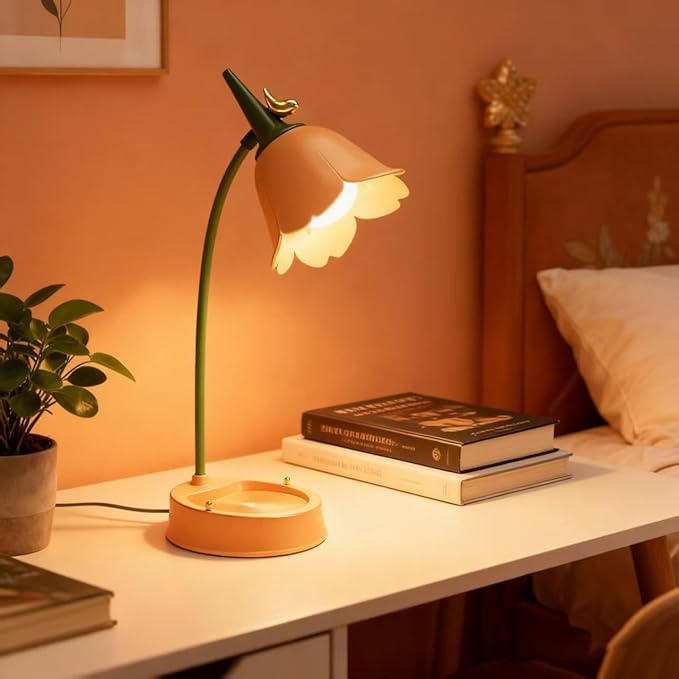 LED Desk Lamp Cordless Table Light Adjustable Gooseneck Dimmable Touch Rechargeable Battery Eye-Caring Night Light for Kids, Mini Cute Lamp for College Dorm Bedroom Reading, Yellow