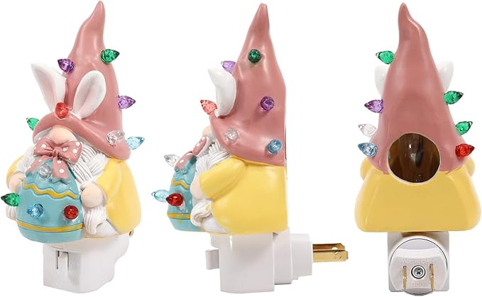 Bunny Campfire Flickering Nightlight, Rabbit Night Light Plug into Wall Easter Night Light with Switch (Easter Gnome Tree)