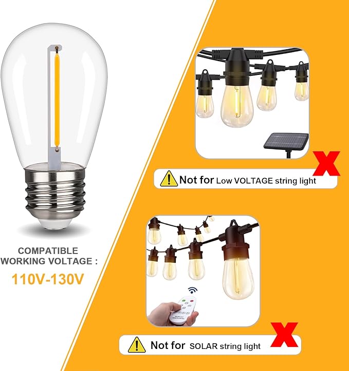 BORT 48Pack S14 LED Replacement Light Bulb, Shatterproof Outdoor String Light Bulbs, 1 Watt to Replace 11Watts Incandescent Bulb, E26 Regular Medium Screw Base, 2200K Warm White, Non-Dimmable