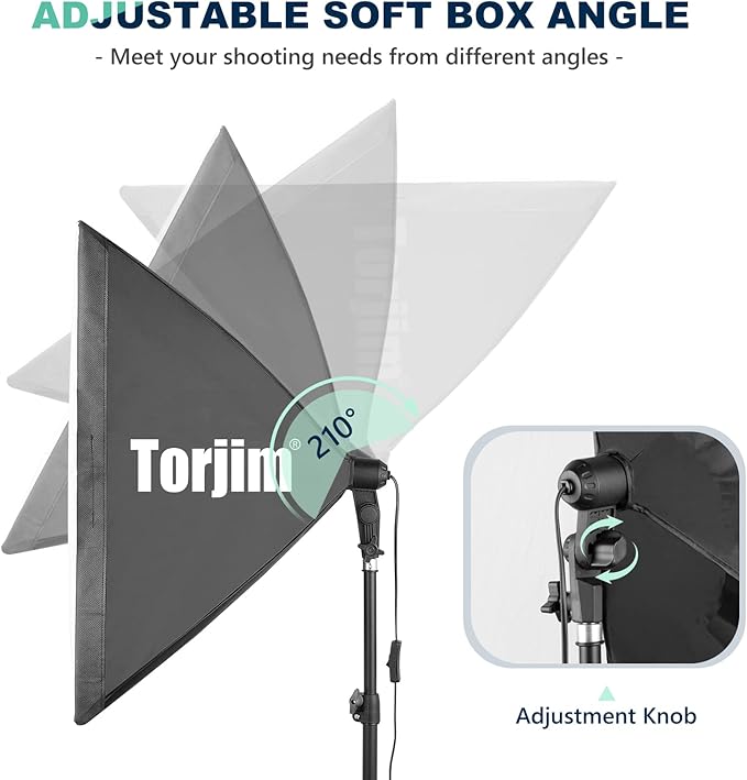 Torjim Softbox Photography Lighting Kit, 2Pcs 27" x 27" Professional Soft Box | 3000K-7500K 85W LED Bulbs with Remote, Photography Continuous Lighting Kit for Studio Lights, Portrait, Video Recording