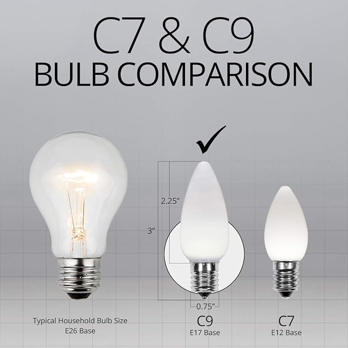 Wintergreen Lighting 100 C9 OptiCore LED Commercial Outdoor Christmas Lights – Heavy Duty Christmas String Lights; Green Wire (100 ft, Cool White Smooth/Opaque)