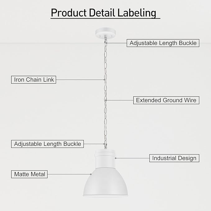 BoostArea White Pendant Lights Kitchen Island, 10.6" Large Metal Shade and 70.9'' Adjustable Height, Modern Pendant Lighting Fixtures,Farmhouse Hanging Pendant Light for Kitchen Island/Bar,No E26 Bulb