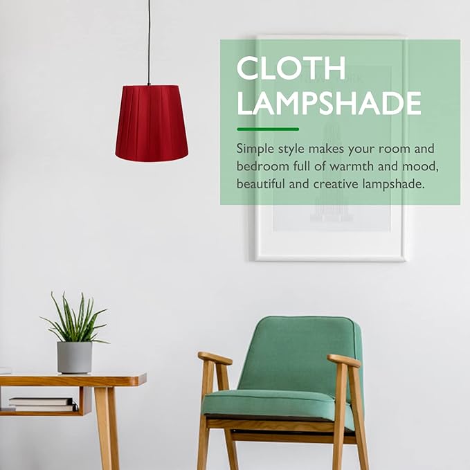 1pc Cloth Lampshade Pleated Lamp Shade Clip On Bulb Light Covers Lamp Shade for Bedroom Table Lamp Floor Light, Red