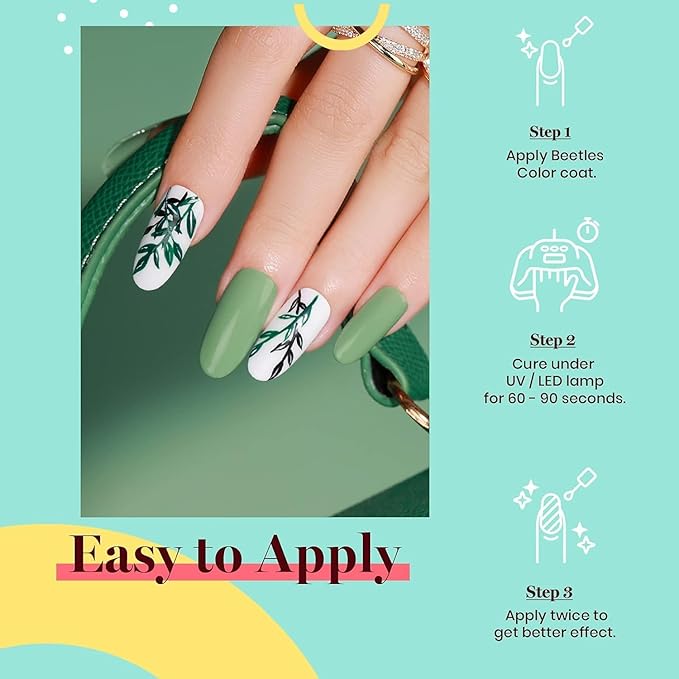 Beetles Green Gel Nail Polish, Emerald Olive Sage Green Eucalyptus Gel Polish 15ml Soak Off UV LED St Patricks Day Nails Lamp Easter Spring Nails Art Manicure Salon DIY Home Gift for Her