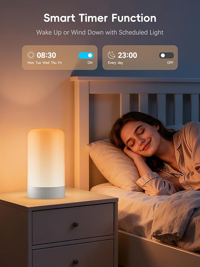 RGBICWW Smart Table Lamps, Touch Bedside Small Table Lamp, LED Desk Lamp with 30+ Scenes & 16M Colors, App & Touch Control, Color Changing Lamp for Bedroom Living Room Dimmable Night Light, Black