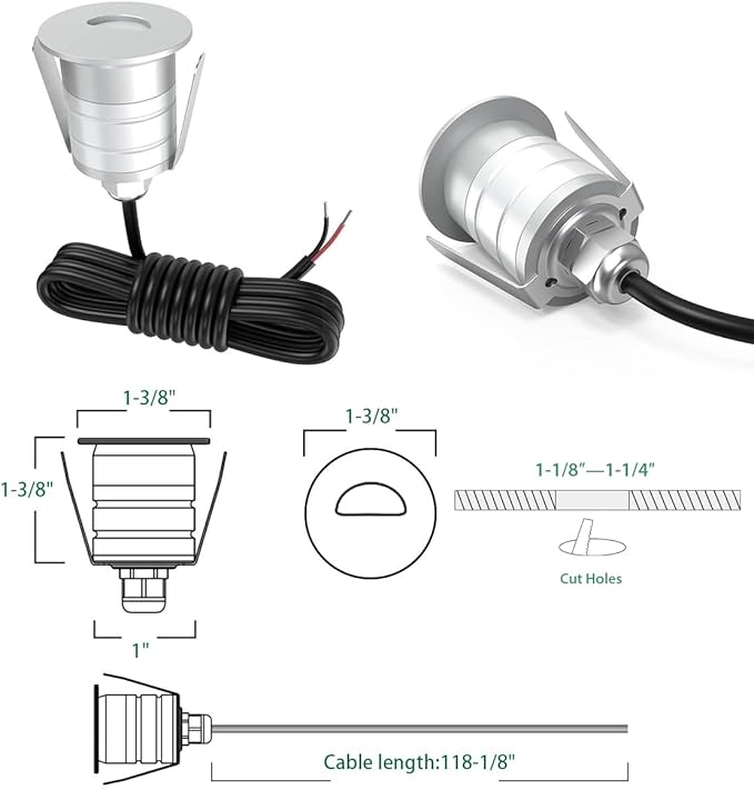 Recessed LED Deck Step Lights, 12V AC/DC 3000K LED Low Voltage Landscape Lighting, IP67 Waterproof 1W Mini In-ground for Garden, Lawn, Yard, Stair, Patio
