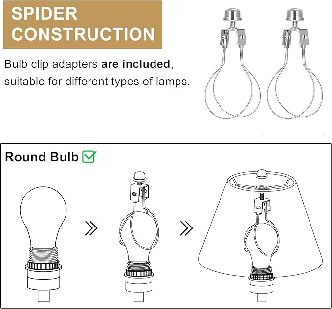 Lamp Shades with Glitter Gold Thread, Replacement Lamp Shades for Table Floor Bedside Lamps, 5.5" Top x 10" Bottom x 6.6" High, Durable Lampshade with Spider Fitter, Bulb Clip Adapters Included