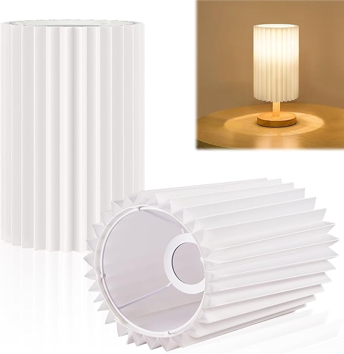 White Pleated Lamp Shades,Fabric Lampshades Cloth, Lamp Shades for Floor Lamps，Long Lamp Cover Replacement for Living Room (White Small -2Pack)