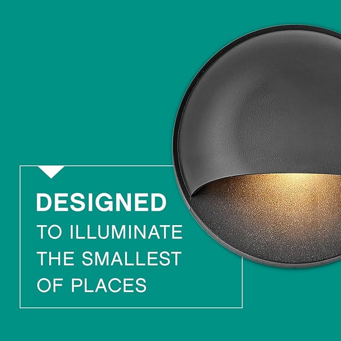Hinkley Landscape Nuvi Round Low-Voltage Integrated LED Deck Sconce Light, Solid Vinyl Alloy, Dimmable, Mounts Flush on Surface, Safe for Wet Conditions, Black Finish