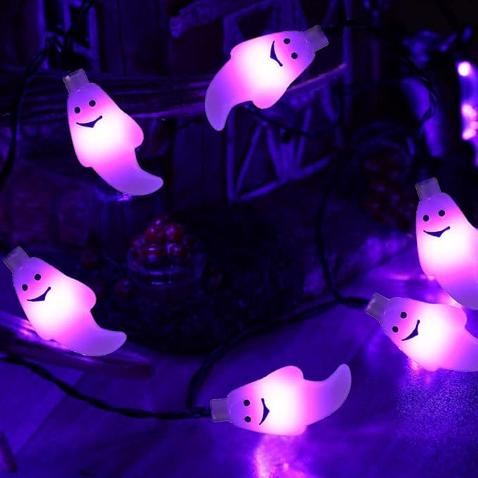 Halloween Solar String Lights, 21.3 Ft 30 LED Milky White Ghost LED Lights IP65 Waterproof for Halloween Outdoor Indoor Party Decor, Patio, Lawn, Garden, Yard