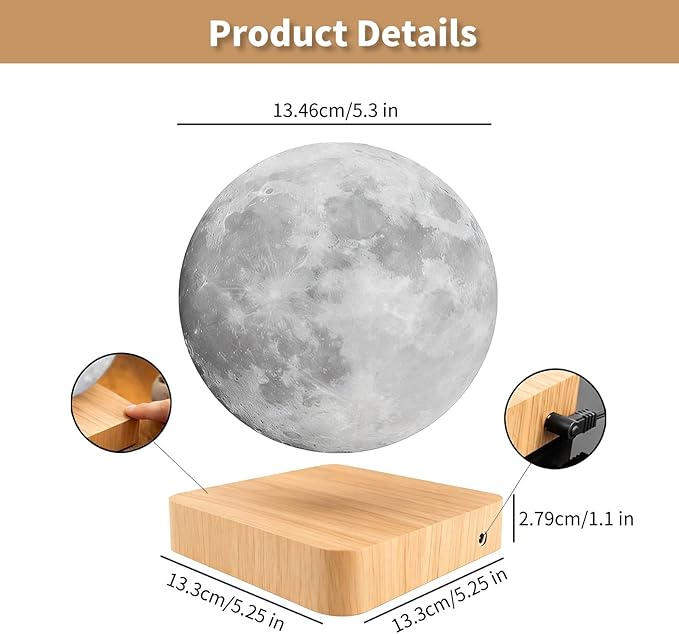 Levitating Moon Lamp, Floating Magnetic LED Moon Light Night Light with 3 Color Dimmable Touch Control Levitating Desk Decor Unique Lamps for Kids,Office, Living Room (Light Brown)