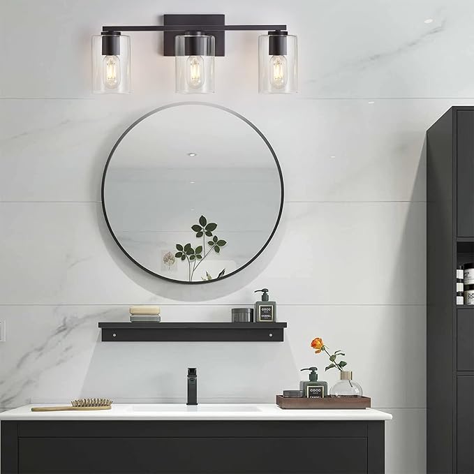 3 Light Black Vanity Lights,Modern Bathroom Vanity Light Fixtures Over Mirror,Industrial Bathroom Lighting for Bedroom,Kitchen