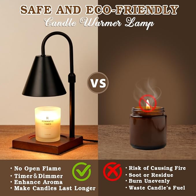 Modern Candle Warmer Lamp with Timer, Dimmable Candle Lamp Warmer, Men for Women Birthday Gifts, Black Candle Warmer, Adjustable Candle Light Warmer, Cozy Living Room Bedroom Home Decor