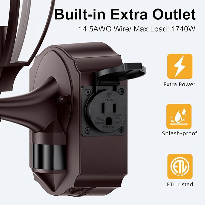 Porch Lights with Outlet, Bronze Motion Sensor Outdoor Lights, Updated Dusk to Dawn Exterior Lighting Fixtures, Waterproof Anti-Rust Aluminum Outside Light for House Entryway Garage
